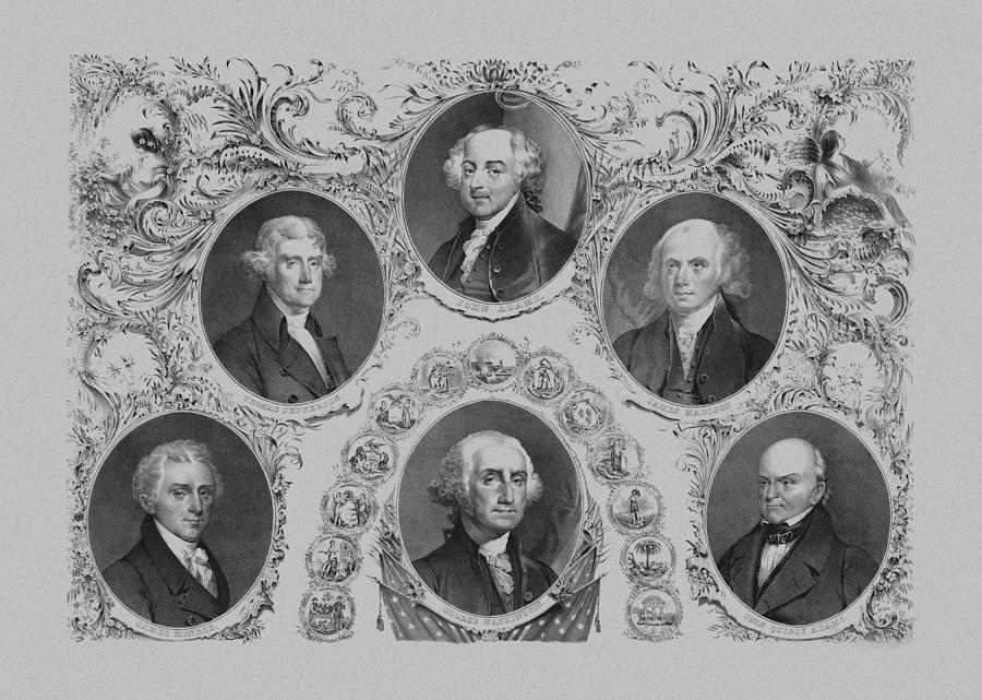 George Washington Drawing - First Six U.S. Presidents by War Is Hell Store