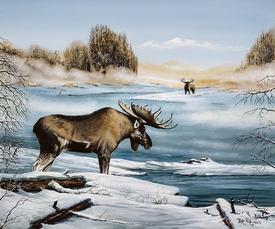 Moose Painting - First Snow Alaska by Bob Patterson
