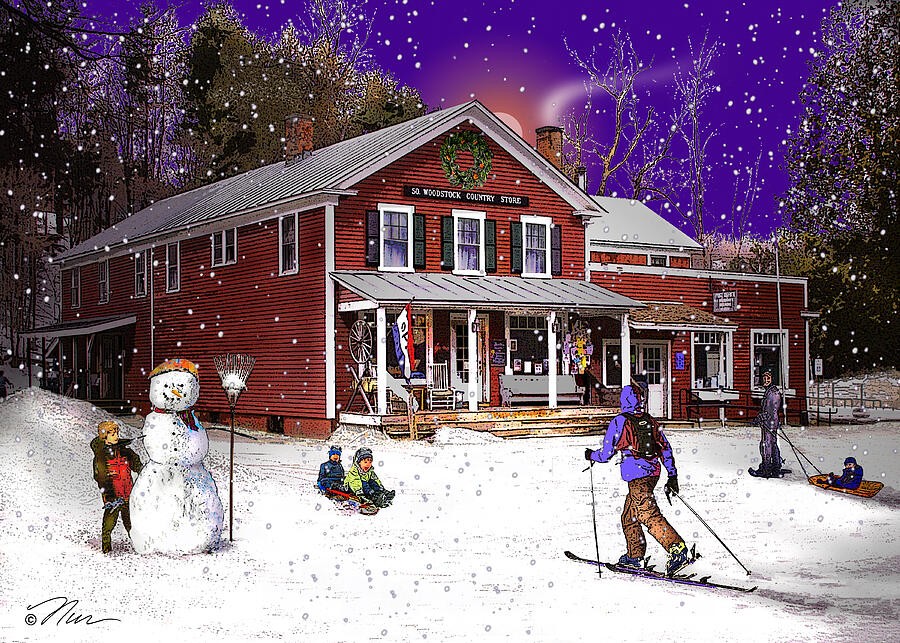 First Snow at The South Woodstock Country Store Digital Art by Nancy Griswold
