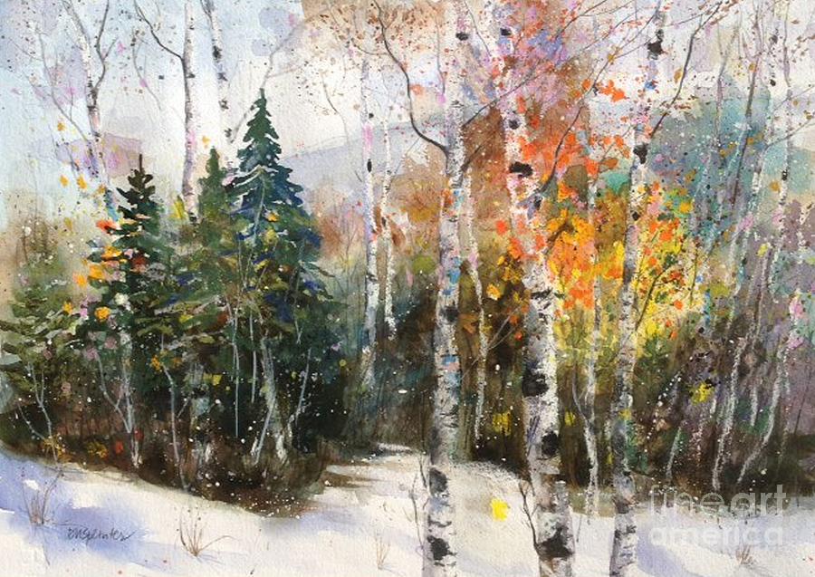 Birch Trees Painting - First Snow by Diane Splinter