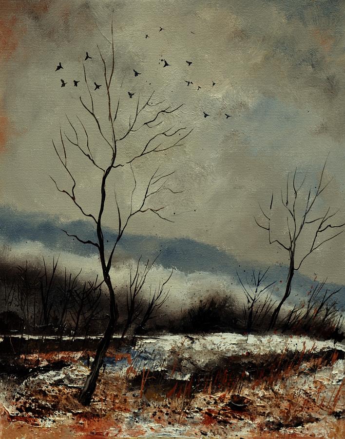 Winter Painting - First snow in Harroy by Pol Ledent