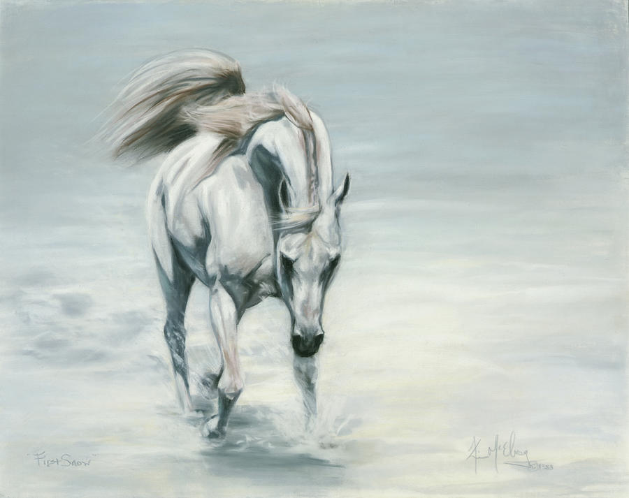 Horse In Snow Pastel - First Snow by Kim McElroy Horse In Snow Pastel - First Snow by Kim McElroy