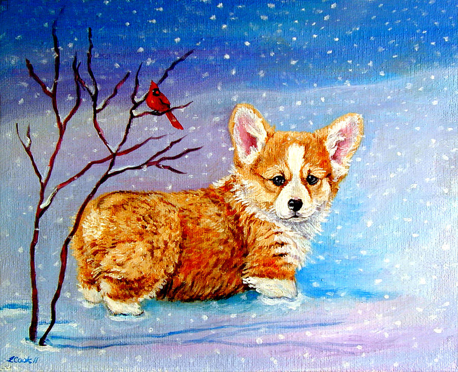 Dog Painting - First Snow by Lyn Cook