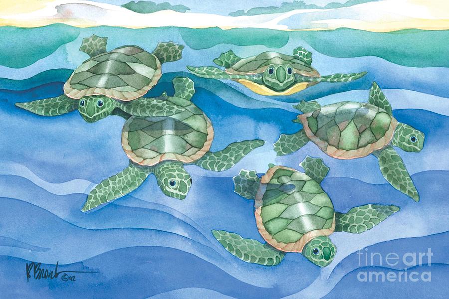 Turtle Painting - First Swim by Paul Brent