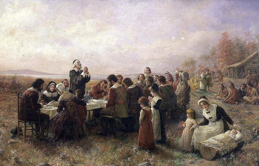 The First Thanksgiving Painting - First Thanksgiving Vintage Painting by PaintingAssociates