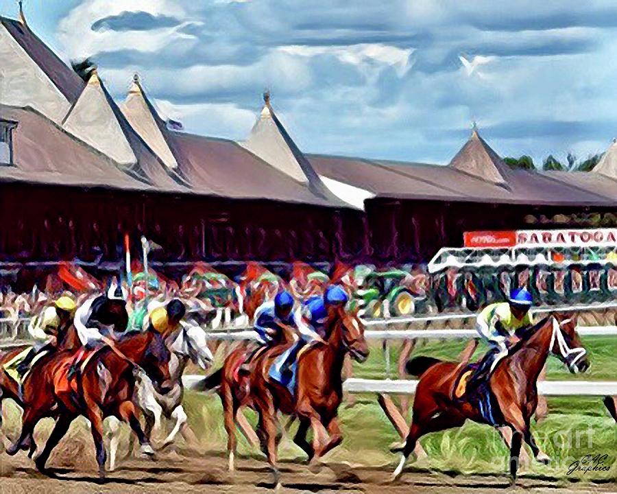 Horse Digital Art - First Turn Saratoga by CAC Graphics