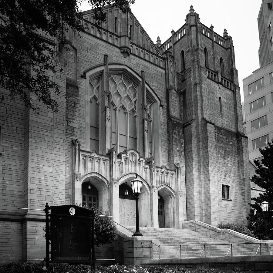 First United Methodist Church Charlotte in Black and White Photograph by Greg and Chrystal Mimbs