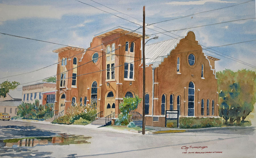 First United Methodist Church of Uvalde Painting by E M Sutherland