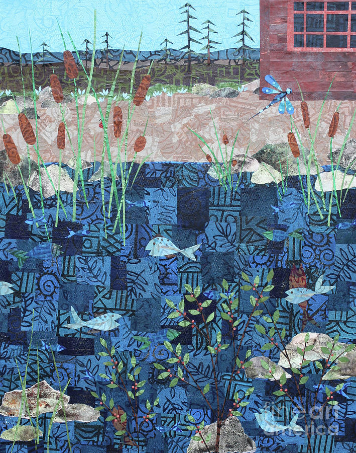 Art Collage Mixed Media - Fish and Dragonfly by Janyce Boynton