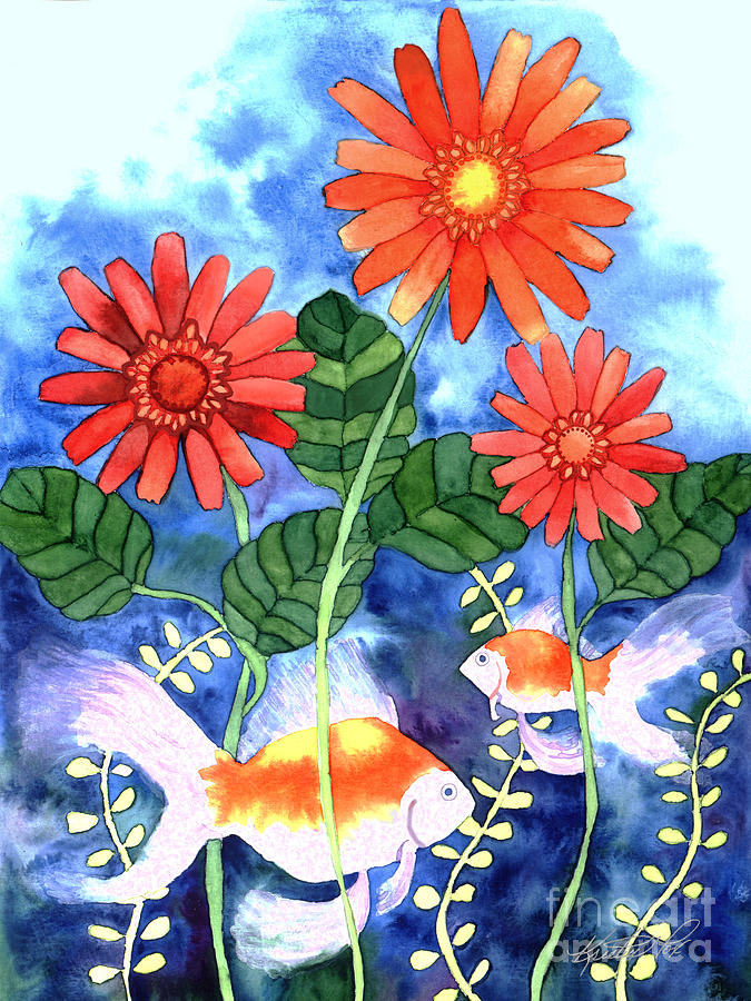 Fish and Flowers Painting by Kristen Fox