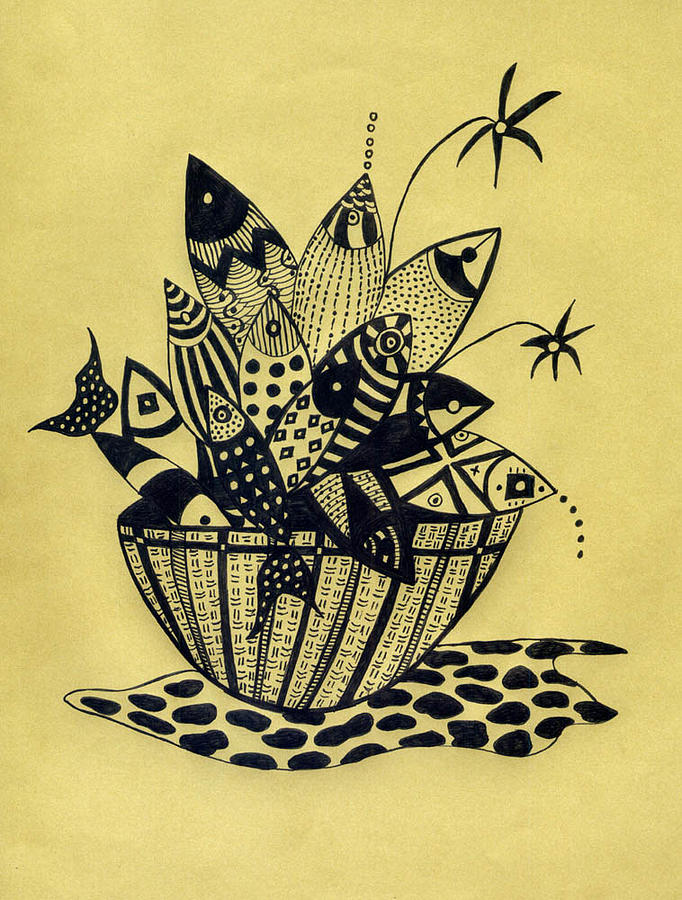 Fish Basket - Original Contemporary Abstract Art Work Drawing by Mariana  Martin - Fine Art America