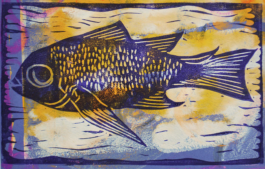 Fish Blue Yellow Mixed Media by Diana Blackwell - Fine Art America