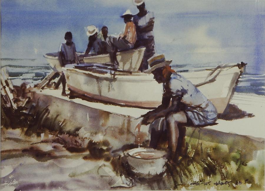 Boat Painting - Fish Cleaning by Charles Hawes
