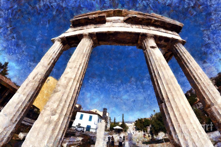 Fish eye view of the Gate of Athina Archegetis Painting by George Atsametakis