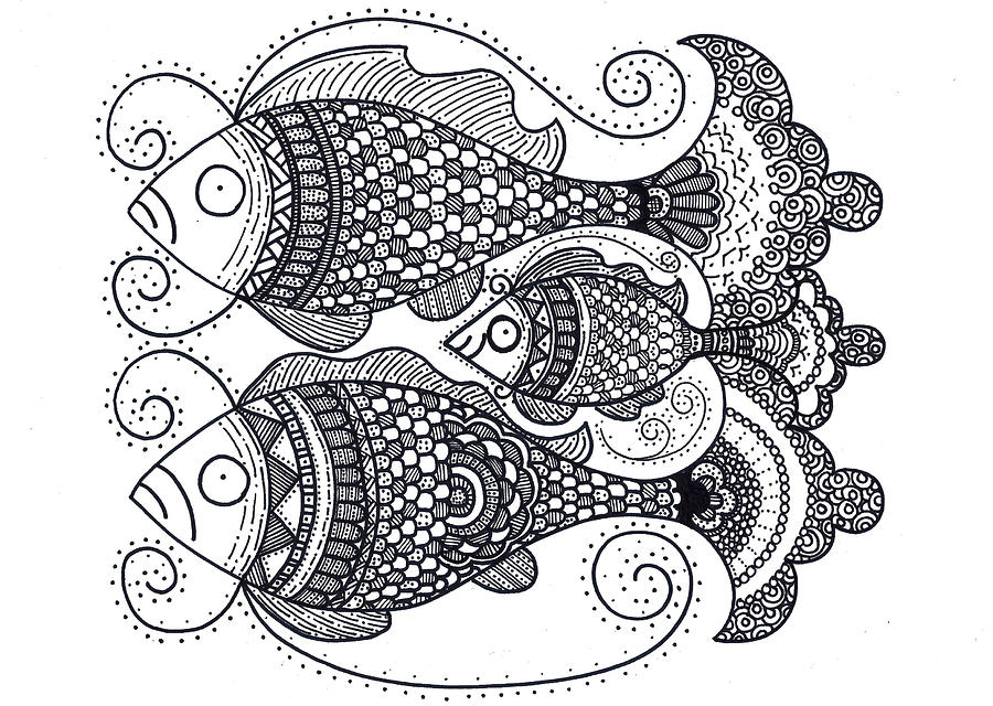 Caroline Drawing - Fish Family by Caroline Sainis Caroline Drawing - Fish Family by Caroline Sainis