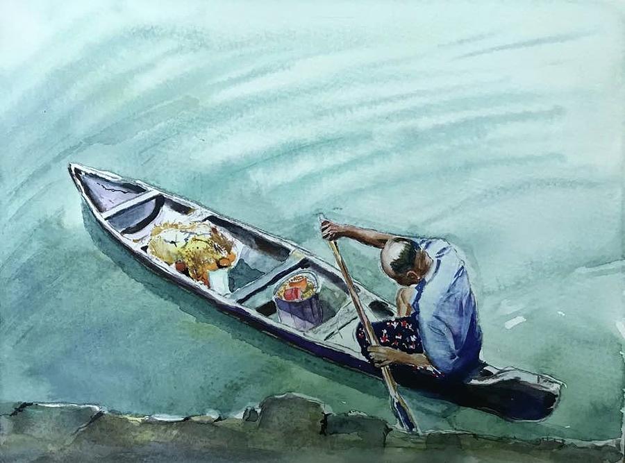 Fish feeder Painting by George Jacob