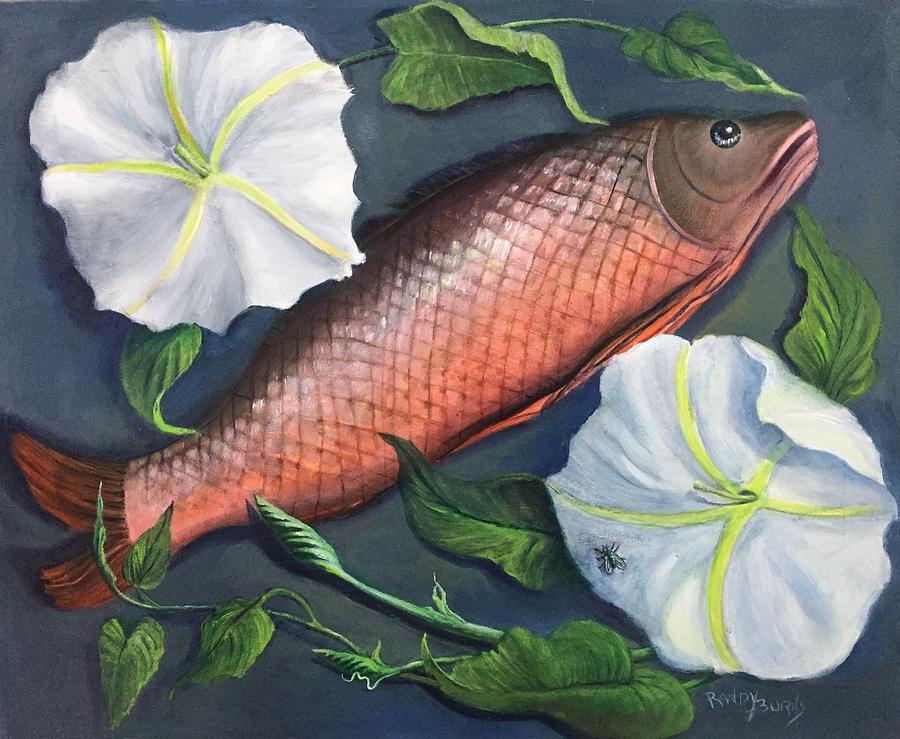 Fish, Fly and Flower  Pescado, Mosca y Flor Painting by Rand Burns