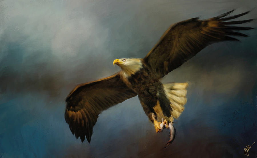 Fish For Lunch Bald Eagle Art Painting by Jai Johnson