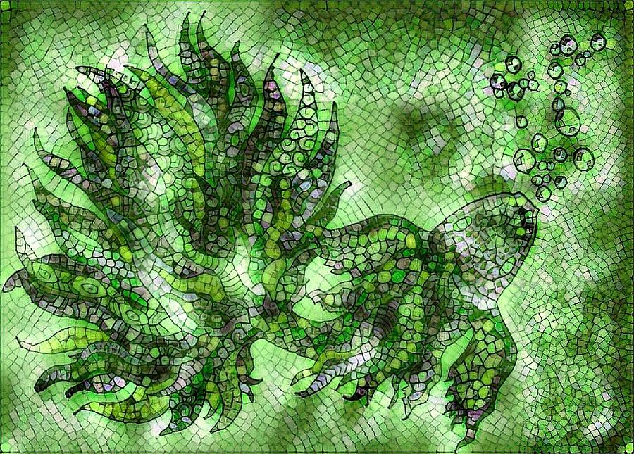 Fish in green mosaic 2 Digital Art by Megan Walsh