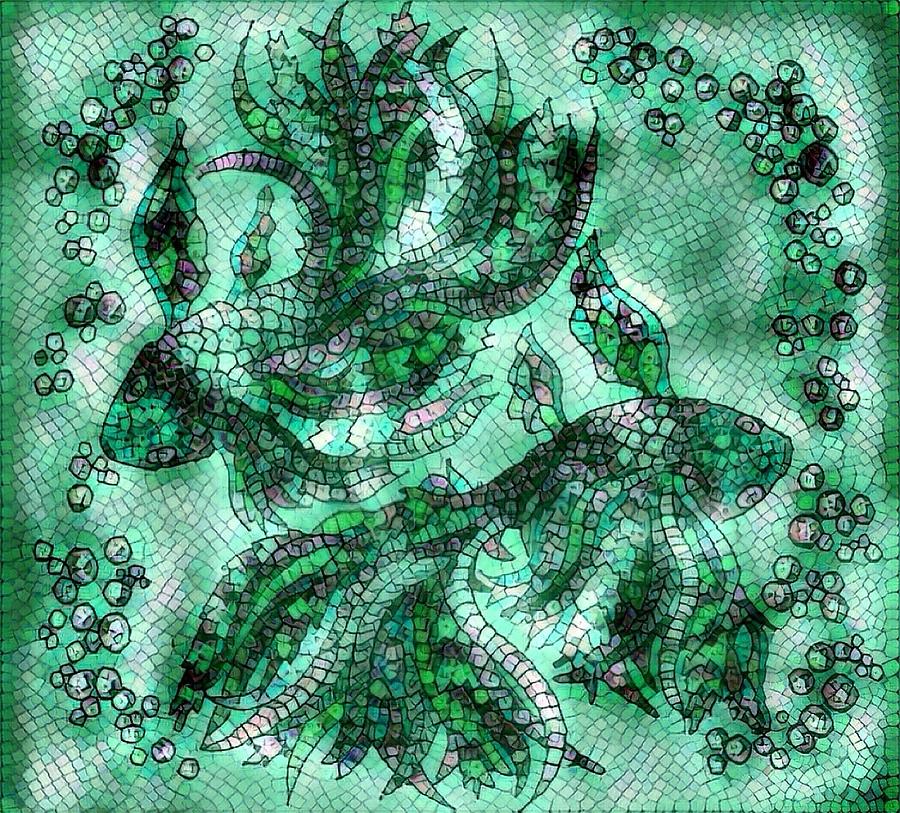 Fish in Teal mosaic 4 Digital Art by Megan Walsh
