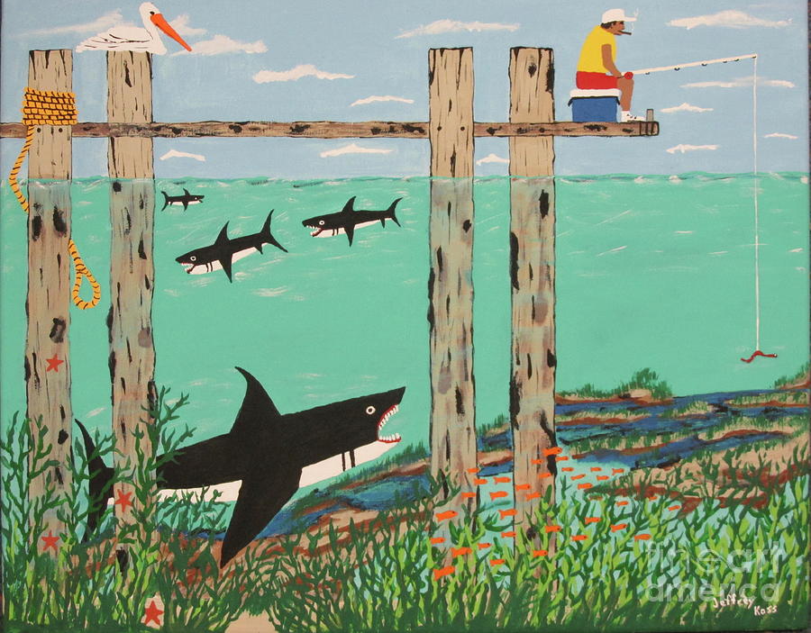 Fish Not Biting Today Off The Pier Painting by Jeffrey Koss
