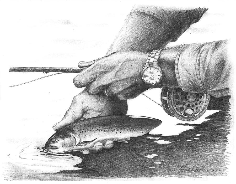 Fish Off Drawing by Mike Worthen