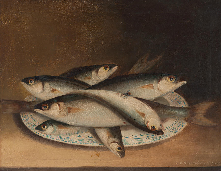 Fish on a Blue and White Plate Painting by William Buelow Gould