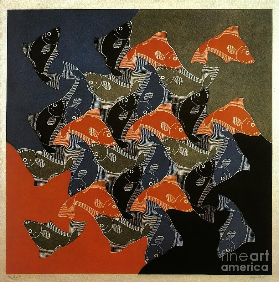 Fish Drawing - Fish on Textile by MC Escher