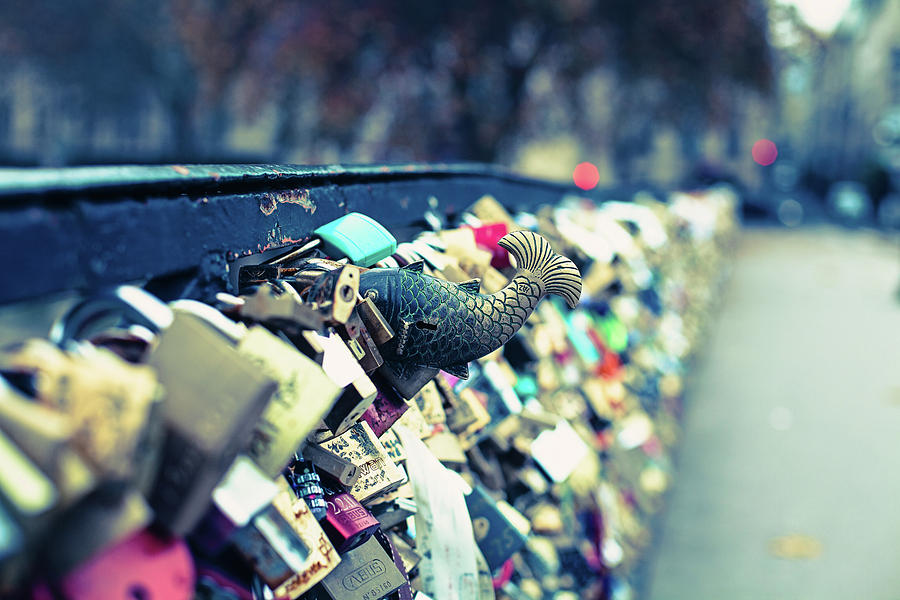 Fish Out of Water - Pont des Arts Love Locks - Paris Photography Photograph by Melanie Alexandra Price