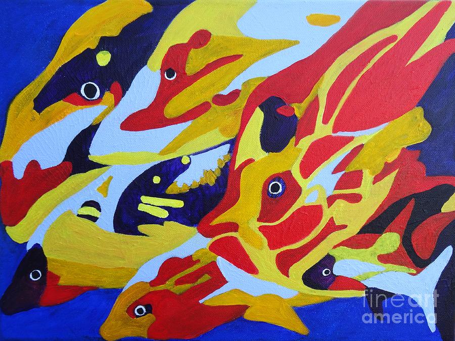 Abstract Painting - Fish Shoal Abstract 2 by Karen Jane Jones