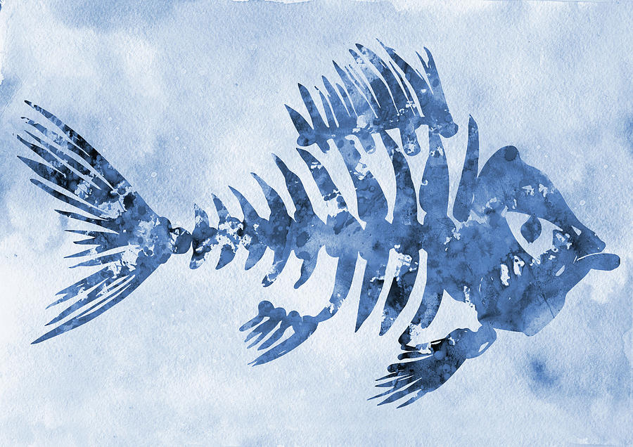 Fish skeleton-blue Digital Art by Erzebet S | Fine Art America