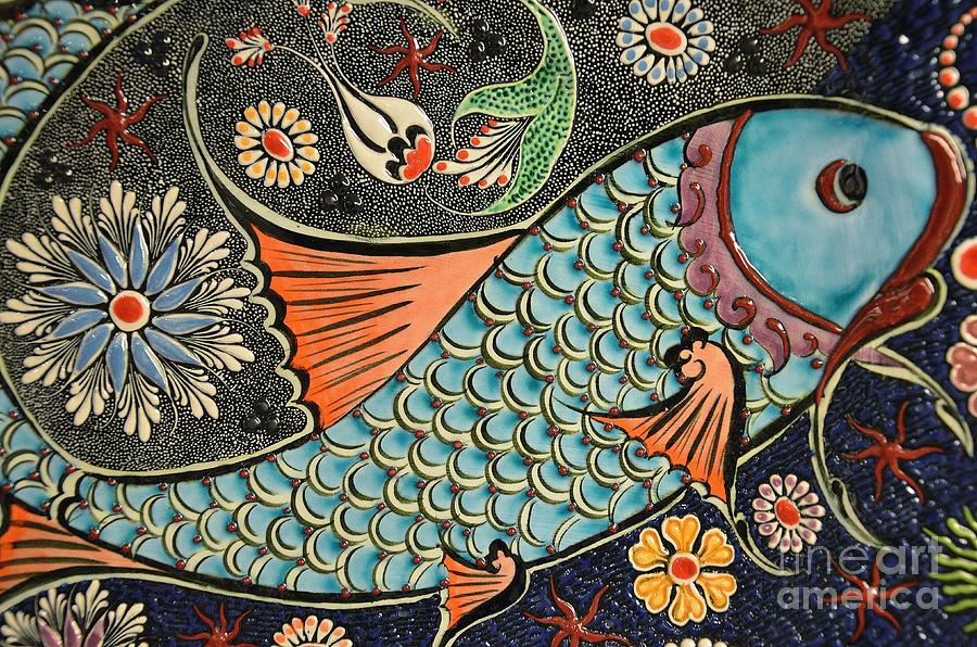 Fish Tile Painting by Celestial Images