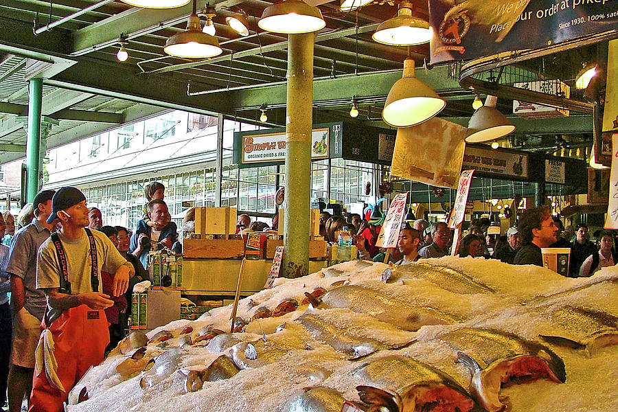 Fish Tossing in Pike Street Fish Market in Seattle, Washington Photograph by Ruth Hager