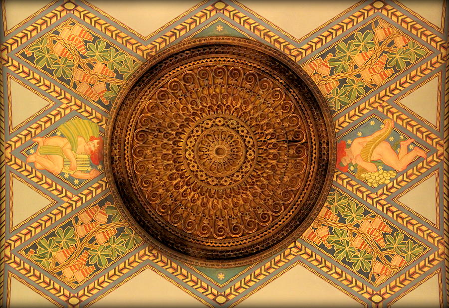 Flower Photograph - Fisher Buildings Hand Painted Ceiling and Medalion  by Anita Hiltz