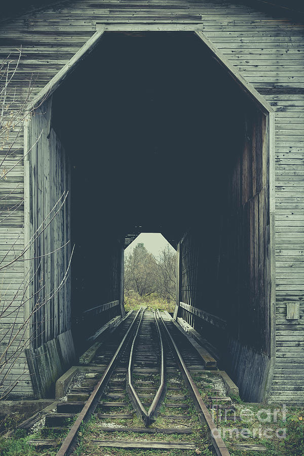 Fall Photograph - Fisher Covered Railroad Bridge Wolcott Vermont by Edward Fielding