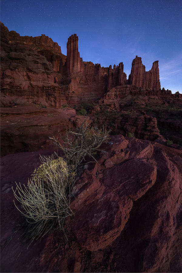 Nature Photograph - Fisher Tower at Blue Hour by Jeff Stoddart