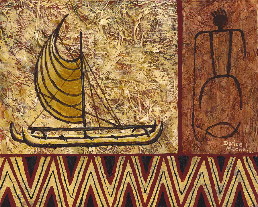 Fisherman and canoe Painting by Darice Machel McGuire