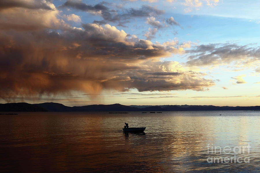 Fisherman at Sunset on Lake Titicaca Photograph by James Brunker