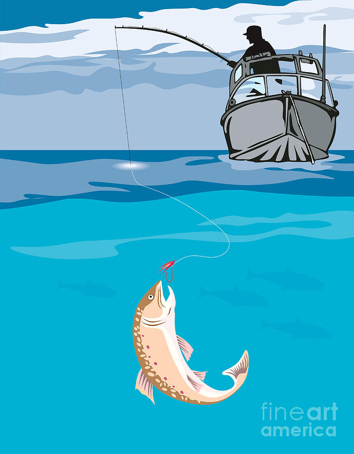 Trout Digital Art - Fisherman Fishing Trout Fish Retro by Aloysius Patrimonio