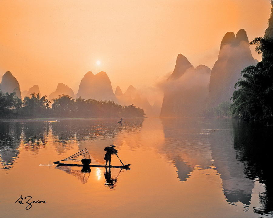 Fisherman Guilin China Painting by George Zucconi - Pixels