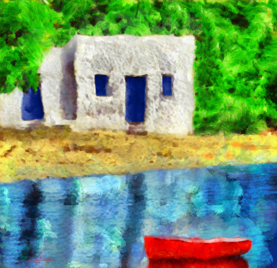 Greek Painting - Fisherman house by George Rossidis