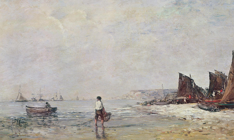 Boat Painting - Fisherman in Villerville by Eugene Louis Boudin