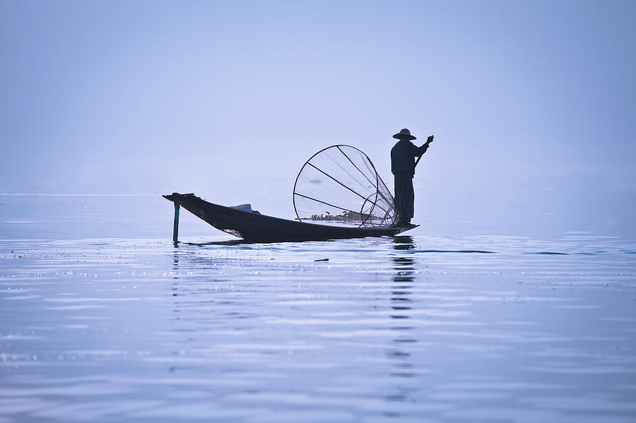 Fisherman on Inle Lake Photograph by Maria Heyens
