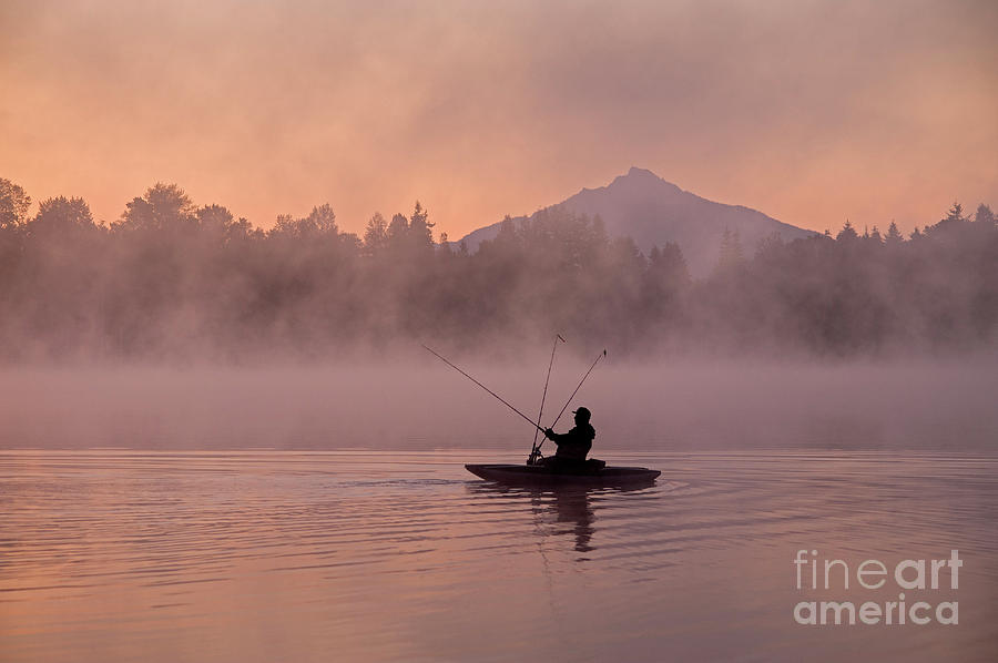 Nature Photograph - Fisherman on Lake Cassidy Casting Line at sunrise  by Jim Corwin