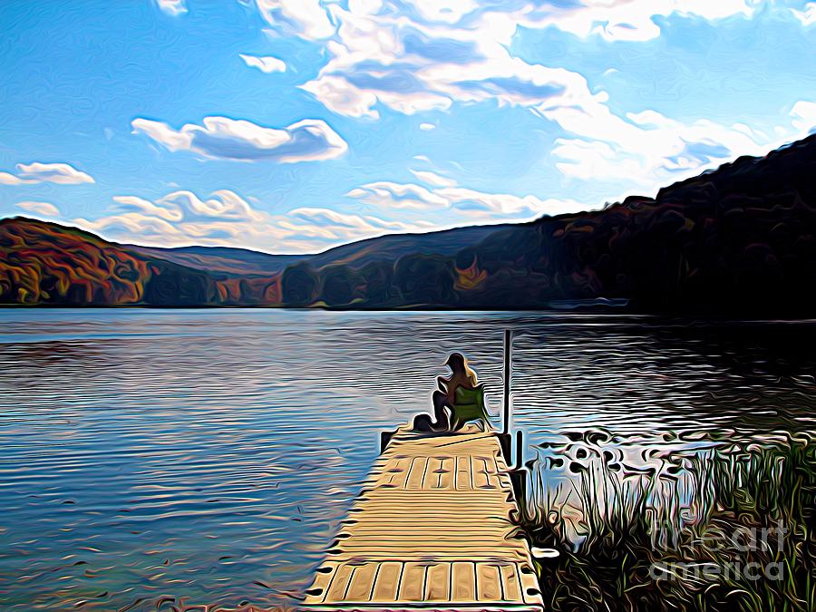 Fisherman on Red House Lake in Allegany State Park Abstract Expressionistic Effect Photograph by Rose Santuci-Sofranko