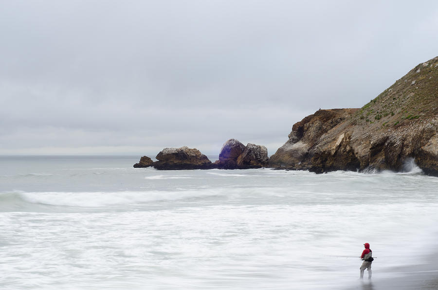 Fisherman Patiently Waiting at Rockaway Beach in Pacifica, CA Photograph by Brian Ball