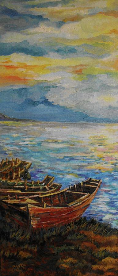 Fisherman Sunset Frame 1 Painting by L R B
