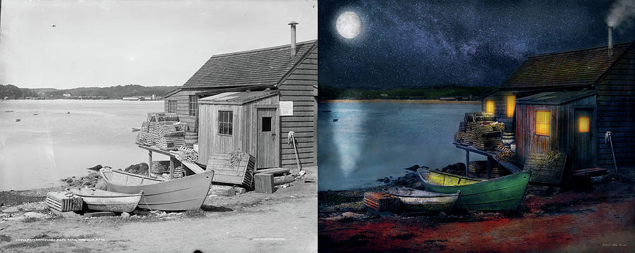 Fisherman - The Fishermans Cabin 1915 - Side by Side Photograph by Mike Savad