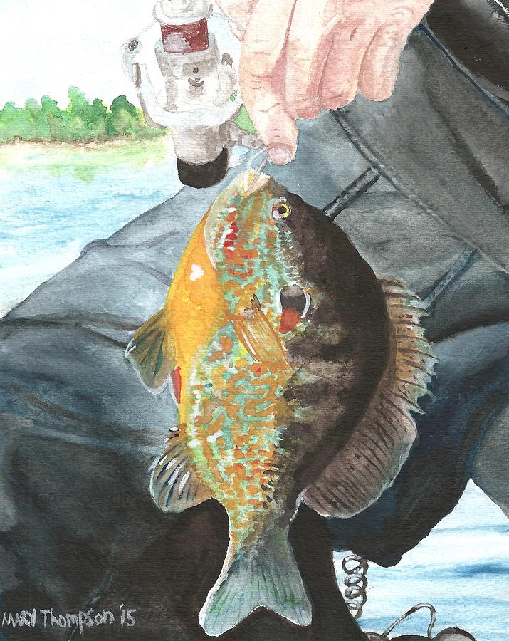 Fisherman with Bluegill Painting by Mary Thompson - Pixels