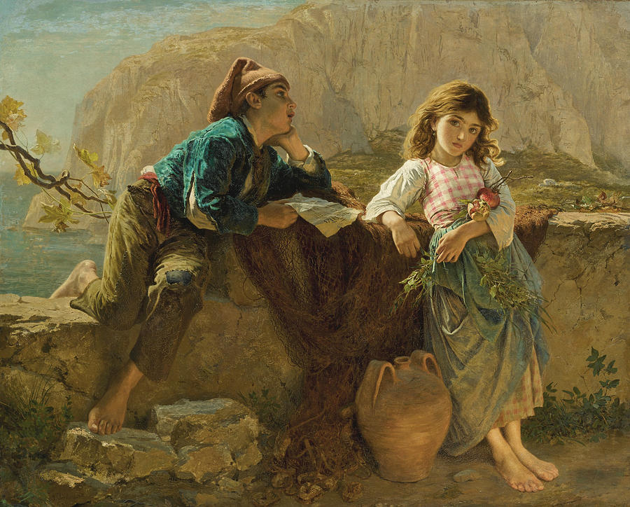 Fishermans Children. Capri Painting by Sophie Gengembre Anderson Fishermans Children. Capri Painting by Sophie Gengembre Anderson